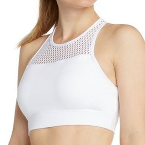 L.A.M. white rosa high neck mesh sports bra - NWT!